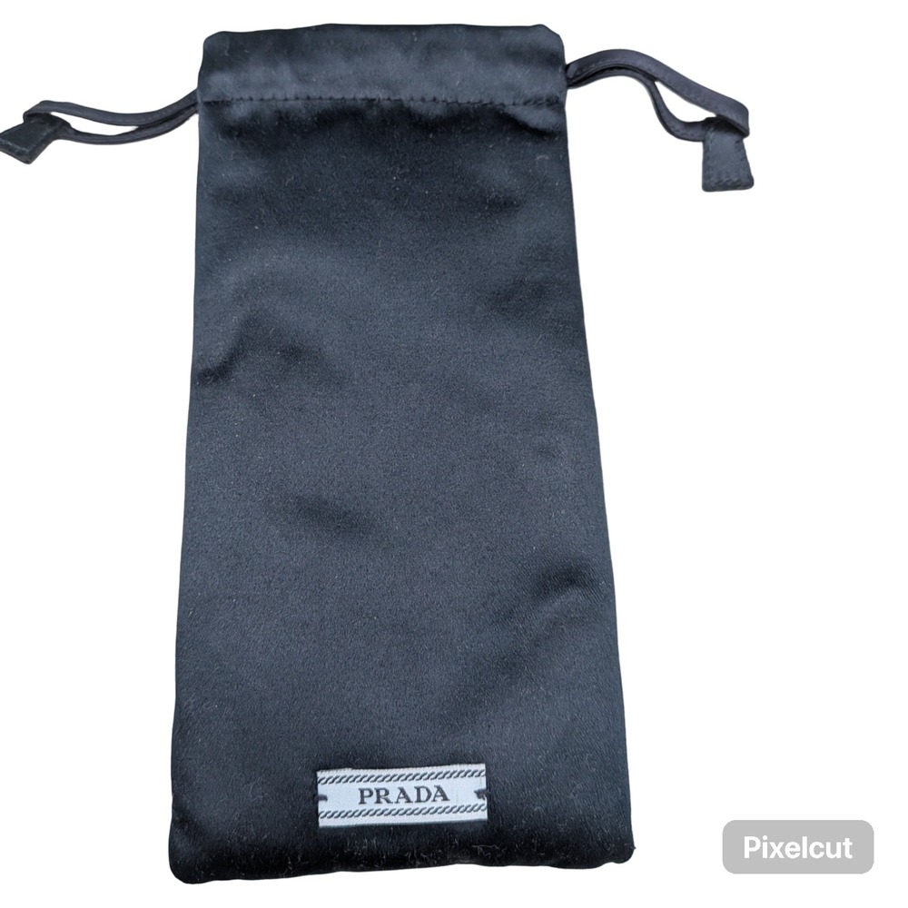 Prada Black Satin Drawstring Sunglasses Pouch Case Logo Patch Accessory Bag